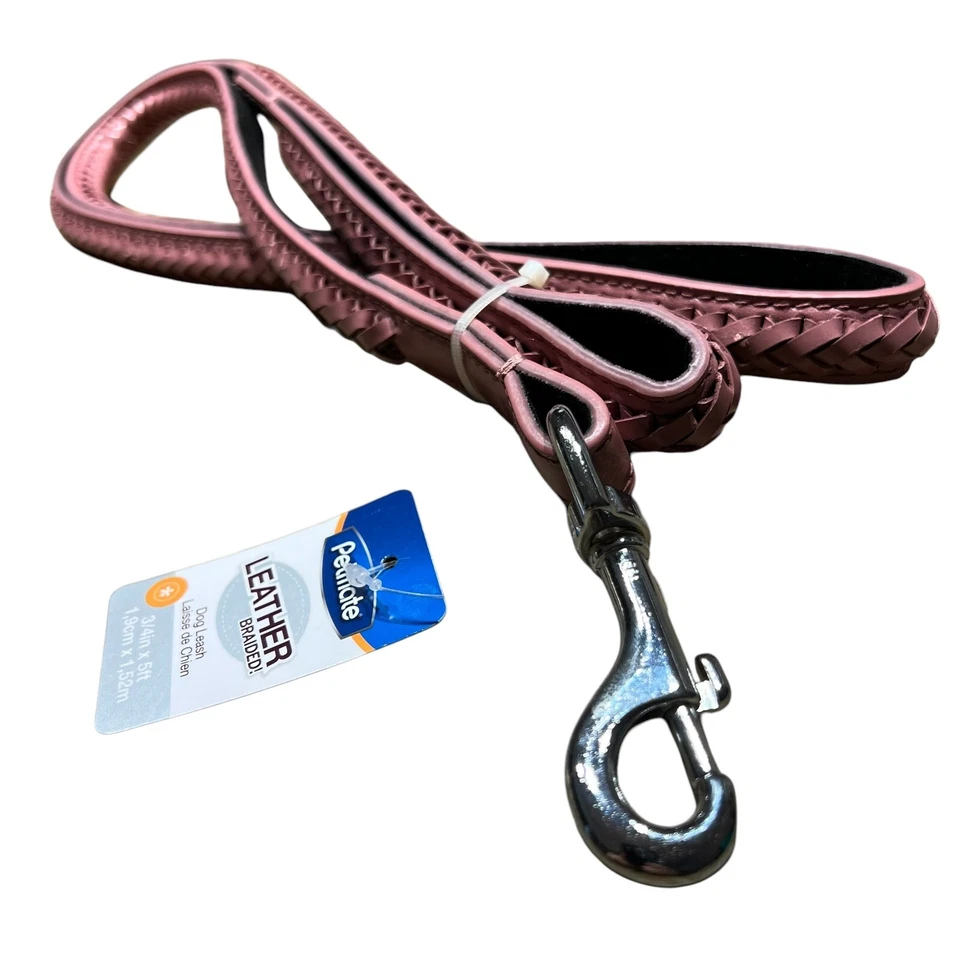 Elegante Correa de Perro Estilo Rosa Malva Mascota Cuero Trenzado Correa de Perro 5’ Foto 1 de 4