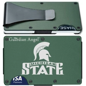 Michigan State Spartans Engraved Titanium Green RFID Blocking Wallet w Clip D7 - Picture 1 of 12