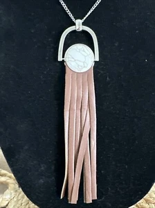 J CREW Leather Tassel White Crackle Stone Pendant Necklace NEW 4 CHARITY ❤️304 - Picture 1 of 5