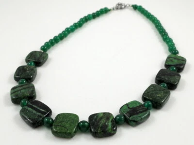 Grün Quadrat Türkis & Achat Halskette Messing Ring Verschluss 18" - Bild 1 von 4