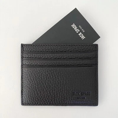 JACK SPADE NY RARE DARK BROWN PEBBLE LEATHER MENS DESIGNER SLIM CARD WALLET NEW - Image 1 of 4