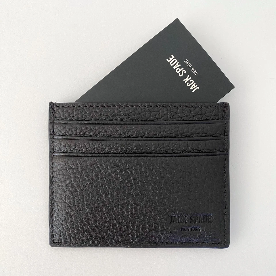 JACK SPADE NY RARE DARK BROWN PEBBLE LEATHER MENS DESIGNER SLIM CARD WALLET NEW - Image 1 of 4