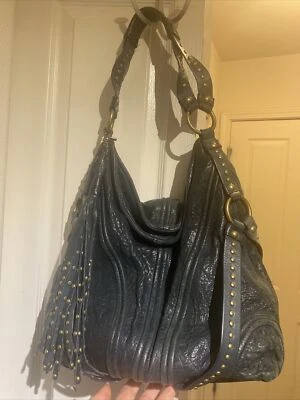 Botkier 孟买深蓝色绿色青绿色? 水饺包单肩包铆钉流苏14x13英寸 — 第 1/4 张图片