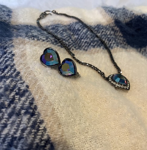 SAINT LAURENT (YSL) Yves Saint Laurent AB Cristallo Cuore Clip Borchia Orecchini Collana Set San Valentino