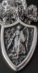 Archangel St Michael Schild Anhänger Edelstahl Kette PROTECT US Kreuz Biker 224A - Bild 1 von 6