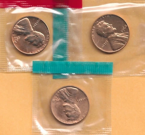 1968-P,D&S UNCIRCULATED LINCOLN MEMORIAL CENT IN MINT SET CELLO (3 COINS) Cover