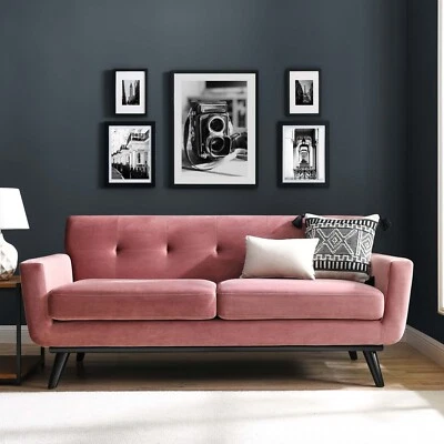 Modway Engage Mid-Century Modern Performance Velvet Loveseat in Dusty Rose - Image 1 of 4