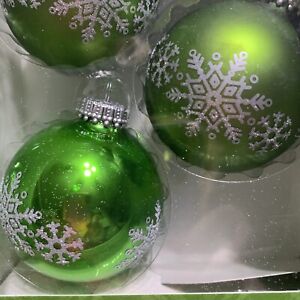 12  Assorted Green 2.5" Christmas Ornaments Decorated Plain Satin New In Box