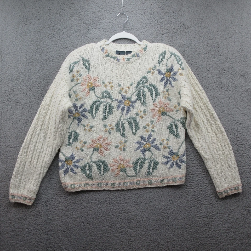 Suéter Pullover Floral Lizwear Vintage Cottagecore Para Mujer M Crema Abuela Años 90 Foto 1 de 4