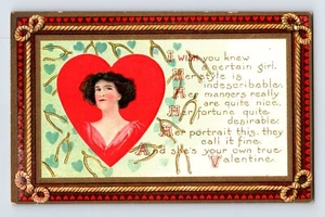 AK Valentinstag hübsche Frau Wishbones 1910er Jahre unbespielt geteilt hinten - Bild 1 von 2
