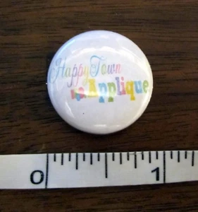 Happy Town Applique Quilting & Sewing Lapel Button White Green Blue Pink Yellow - Picture 1 of 3