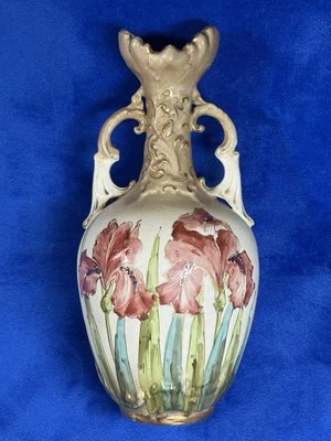 ANTIQUE 1900s 9.5" IRIS Turn Teplitz RSTK AMPHORA VASE Double Handle GILDED! - Image 1 of 4