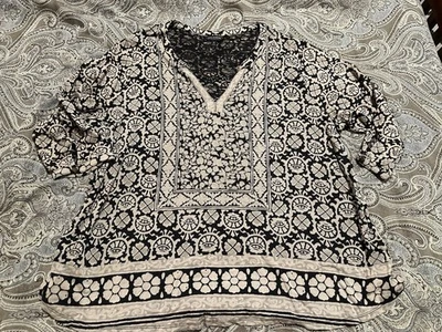 Lucky Brand Women's Plus Bohemian Block Textured Floral Print Tunic Top 2X - Image 1 of 4