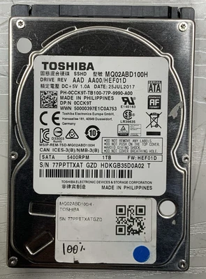 Toshiba 1TB 5.4K RPM 8 GiB MLC 6Gb/s SATA 2.5" HDD | MQ02ABD100H, 0CCK9T - Image 1 of 3