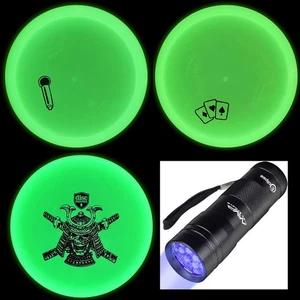 Discmania Glow in The Dark Disc Golf Set 3 Pack of Discs V1 with MVP Flashlight - Picture 1 of 5