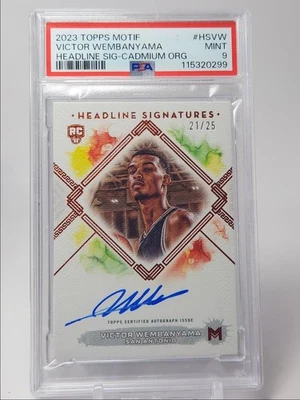 VICTOR WEMBANYAMA 2023-24 TOPPS MOTIF ROOKIE ORANGE RC AUTO /25 PSA 9 Q0902 - Image 1 of 2