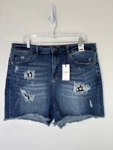 Judy blaue Shorts Größe 3XL Denim hoher Bund distressed roher Saum Stretch 38x4 - Bild 1 von 11