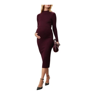 Ripe Maternity Nella Nursing Dress XL Long Sleeve Ribbed Stretch Burgundy Red - Image 1 of 4