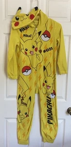 Pokemon Pikachu Unisex Hooded One Piece Pajamas/PJs - Boys Girls Size M 9-12? - Picture 1 of 4