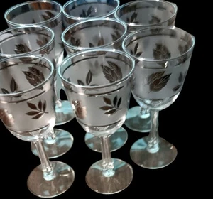 Vtg Libbey Crystal Silver Leaf Wine Glasses Set Of 8 VG Condition NO RACK - Picture 1 of 24