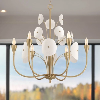 Possini Euro Shelly 28 1/2"W Gold and White Ceramic 6-Light Chandelier - Image 1 of 4