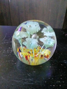 Murano Style Art Glass Flower Design Paperweight Vibrant Colors Heavy - Picture 1 of 6