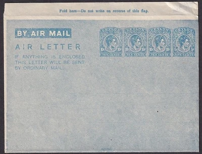 Ceilán KGVI 1948 10c+10c+10c+5c aerograma azul como nuevo Foto 1 de 2