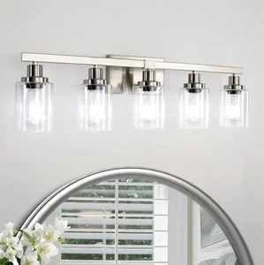Bathroom Vanity Light, 5-Light Nickel Modern Matte Wall Sconce Lighting with Cle - Picture 1 of 6
