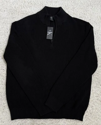 CK Calvin Klein 1/4 Zip Mock Neck  Cotton Sweater Black Mens Sz 2XL NWT - Image 1 of 4