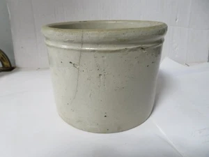 Primitive Antique Stoneware Crock Cream Butter Jar Tan Salt 6"x4-1/2" - Bild 1 von 9