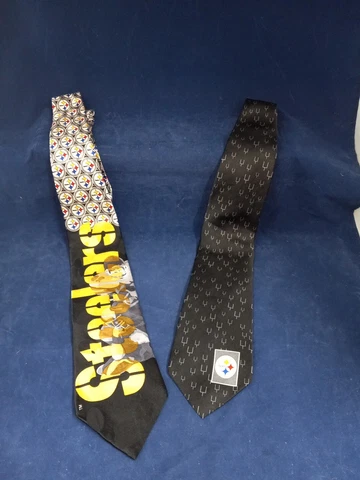Pittsburgh Steelers Neck Tie Lot of 2 TWO Mens Black Gold Silk NFL Team Cover