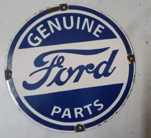 Ford Genuine Parts: Advertising Porcelain Enamel Metal Sign 12 Inches Round - Picture 1 of 3