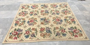 Vintage French Aubusson Rug Needlepoint Chain stitch Rug 8x8 ft Free Ship - Picture 1 of 8