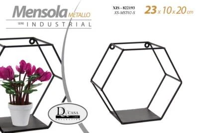 MENSOLA ESAGONALE BACHECA PARETE SOSPESA METALLO CLASSICO MODERNO NERO 20*10*20 - Immagine 1 di 2