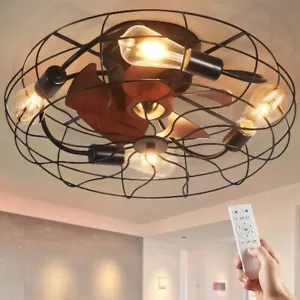 20" Steampunk Ceiling Fans Light Caged Chandelier Remote 6-Speeds Small Fan Lamp - Picture 1 of 10