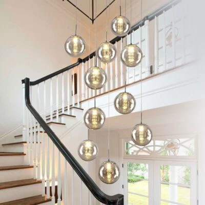 Glass Crystal Staircase Light Chandelier Loft Apartment Living Room Pendant Lamp - Image 1 of 4