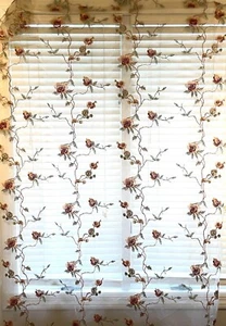 Four Panels Floral Embroidered Curtains 52x84 Ecru Multicolor Washable - Picture 1 of 10