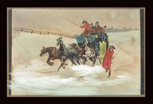 Gouache VOITURE A CHEVAUX vers 1900   / antique car - Imagen 1 de 2