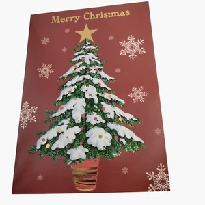 Merry Christmas Card Tree Snowflakes Holiday Joy - Picture 1 of 5