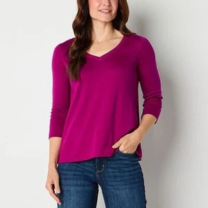 St. John's Bay Misses Size XL (16-18) V-Neck 3/4 Sleeve T-Shirt-Panama Rose - Picture 1 of 6