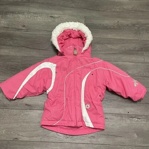 Obermeyer Girls Faux Fur Lined Hood Zip Front Winter Snow Coat Jacket Pink Sz 4 - Picture 1 of 10