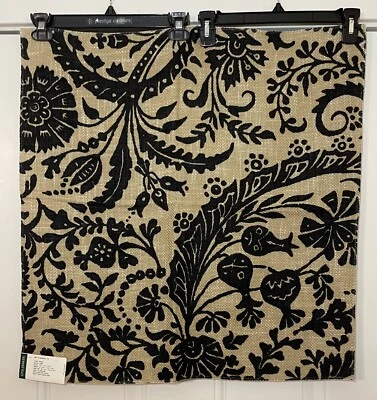 GP & J Baker Lee Jofa Giant Scroll Fabric Rayon/Ramie Black & Tan Jute 26” Sq - Image 1 of 4