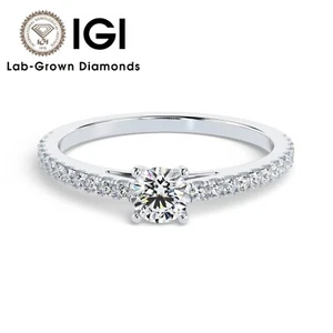 IGI 0.75 Ct Round Lab Grown Diamond Side Stone Ring 18k White/Yellow/Rose Gold - Picture 1 of 10