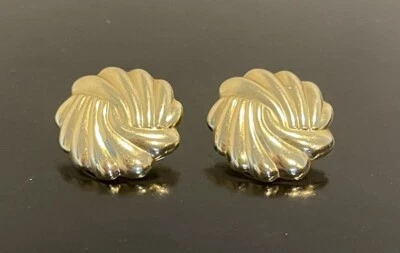 14K  Solid Yellow Gold Swirl Wave 0.75”.  0.75” Clip On Earrings 3.7g - Image 1 of 4