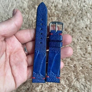 20mm/16mm Padded  Blue  Genuine OSTRICH Leg LEATHER SKIN WATCH STRAP BAND - Picture 1 of 14