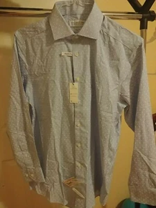 Collection by Michael Strahan Mens Blue Gingham Dotted Dress Shirt 15.5 32/33 - Picture 1 of 6