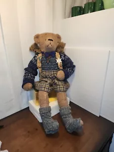 ÚNICO Hecho a Mano Viento Río Insignia Oso Llevando Bebé Osos Mochila Peluche 32" - Imagen 1 de 14