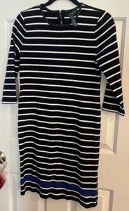 Lauren Ralph Lauren Long Sleeve Dress Black White Striped Dress Size Medium - Picture 1 of 5