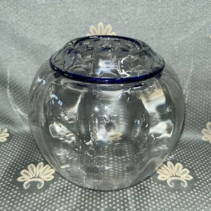 1996 Artist Signed Bubble Clear Art Glass Cobalt Blue Trim Flower Vase 6.5" Tall - Picture 1 of 4