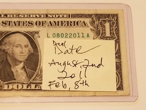 Birthday Note August 2, 2011 Dollar Bill Serial Number US Currency Note 2017 L - Picture 1 of 4